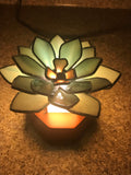 **Made to Order** Light Green Succulent Stained Glass Lamp