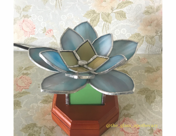 **Made to Order** Blue Lotus Stained Glass Lamp